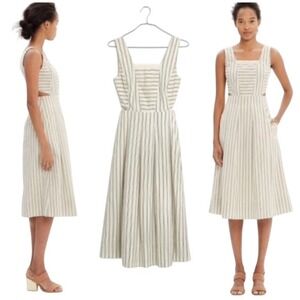 Madewell Striped Side Cut-Out Midi Dress Cream Black Size 10 NWT $128